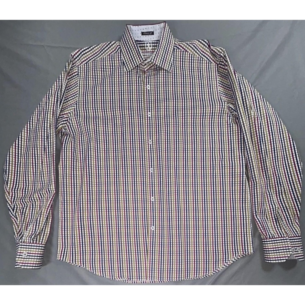 Bugatchi Shirt Mens XL Multicolor Stripe Long Sleeve Button Up Casual